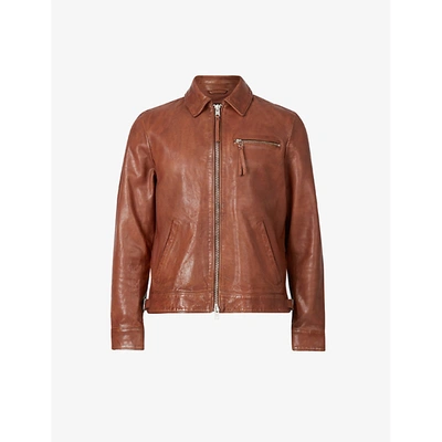 Allsaints Mens Tan Stanley Zip-pocket Leather Jacket M | ModeSens