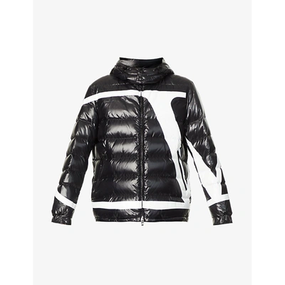 Shop Valentino Mens Black White Logo-print Quilted Shell-down Jacket 40