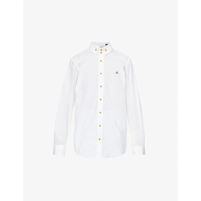 Shop Vivienne Westwood Mens White Krall Slim-fit Orb-embroidered Organic Cotton Shirt 36