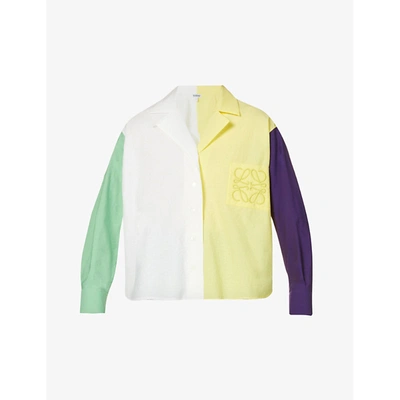 Shop Loewe Womens Multicoloured Colour-block Relaxed-fit Cotton-blend Shirt 8