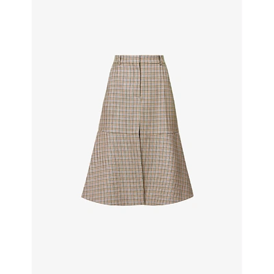 Shop Stella Mccartney Womens Beige/rust Naomi Dogtooth-pattern Wool Midi Skirt 10