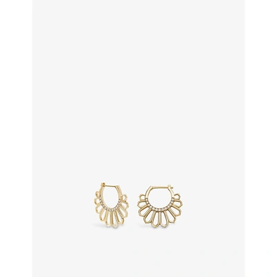 Shop La Maison Couture Flora Bhattachary Feather 14ct Yellow-gold And 0.3ct Diamond Hoop Earrings
