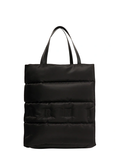 Shop Marni Logo Embossed Panelled Tote Bag In Black