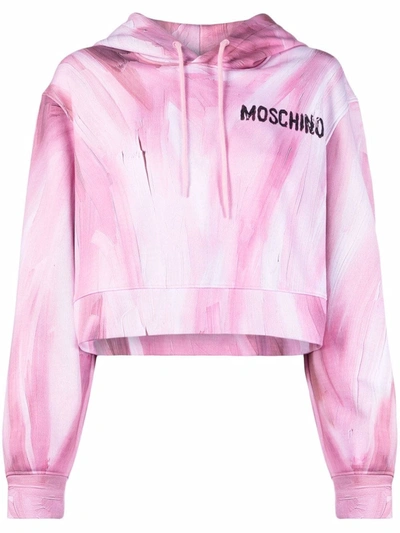 Shop Moschino Brushstroke-print Cropped Hoodie In Rosa
