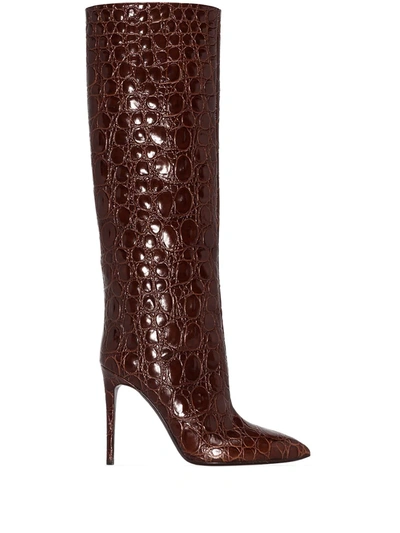 Shop Paris Texas Crocodile-effect 105mm Knee-high Boots In Brown