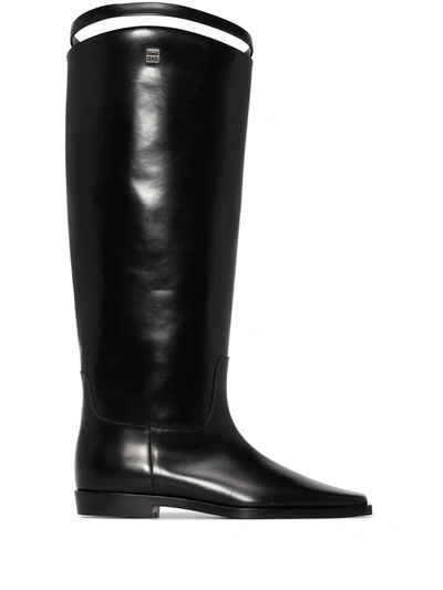 Shop Totême Square-toe Strap Riding Boots In Black