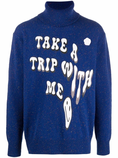 Shop Viktor & Rolf Take A Trip Turtleneck Knitted Jumper In Blue