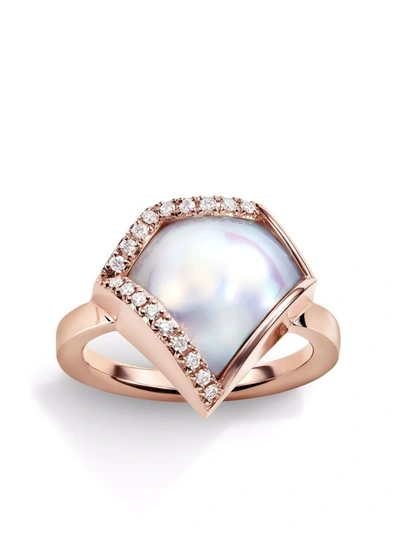 Shop Tasaki 18kt Rose Gold M/g  Faceted Diamond Pearl Ring In Pink