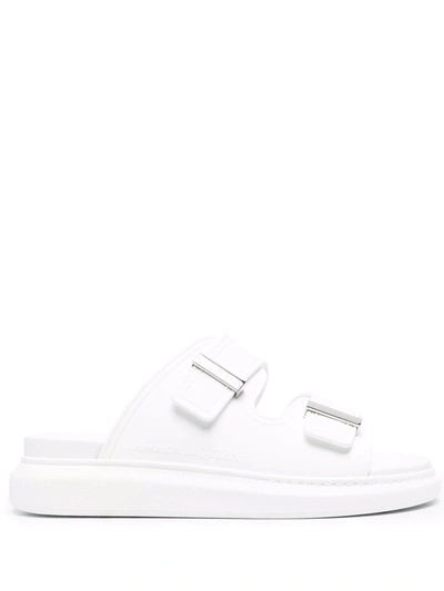 Shop Alexander Mcqueen Engraved-logo Open-toe Sandals In White