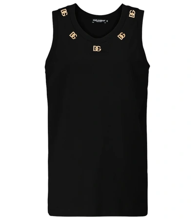 Shop Dolce & Gabbana Dg Cotton Jersey Tank Top In Nero