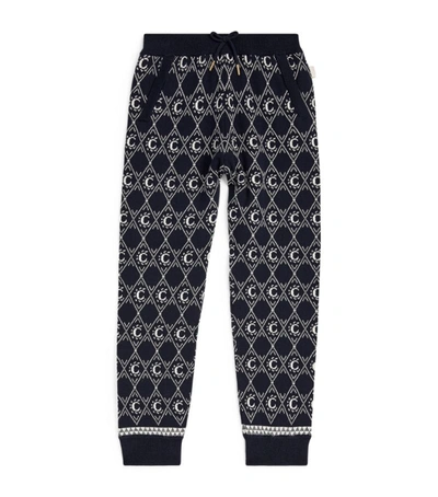 Shop Chloé Knitted Jacquard Logo Sweatpants (2-14 Years) In Navy