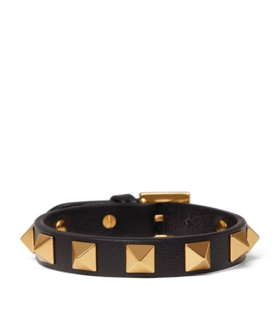 Shop Valentino Garavani Leather Rockstud Bracelet In Black