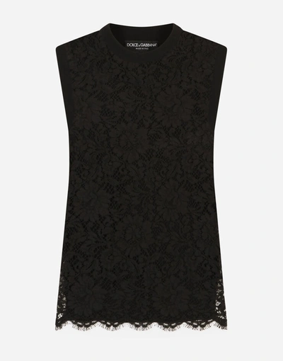 Dolce & Gabbana Sleeveless Wool And Lace Sweater In Black