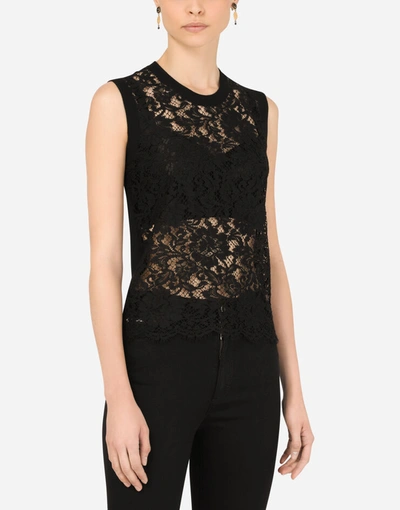 Dolce & Gabbana Sleeveless Wool And Lace Sweater In Black
