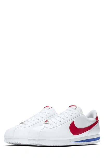 Shop Nike Cortez Leather Sneaker In White/ Varsity Royal/ Red