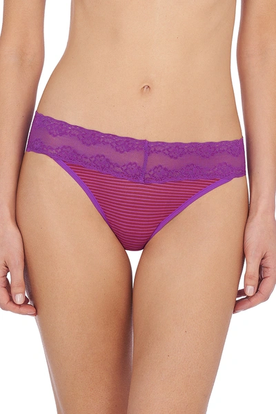 Shop Natori Intimates Bliss Perfection One-size Thong In Mulberry/cinnabar Stripe