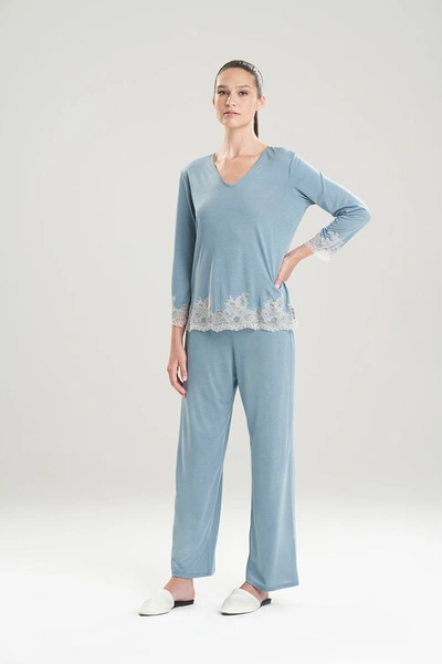 Shop Natori Luxe Shangri-la Tencel&trade; Long Sleeve Pajamas Set In Heather Stone Blue