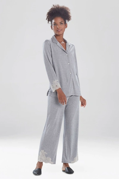 Shop Natori Luxe Shangri-la Tencel™ Long Sleeve Notch Pajamas Set In Grey