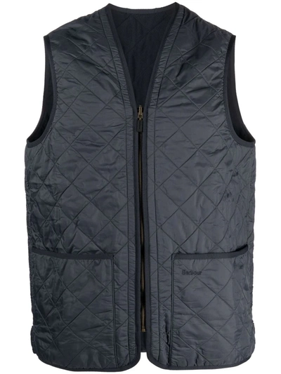 Barbour Navy Blue Padded Waistcoat With Diamond Quilting In Blue