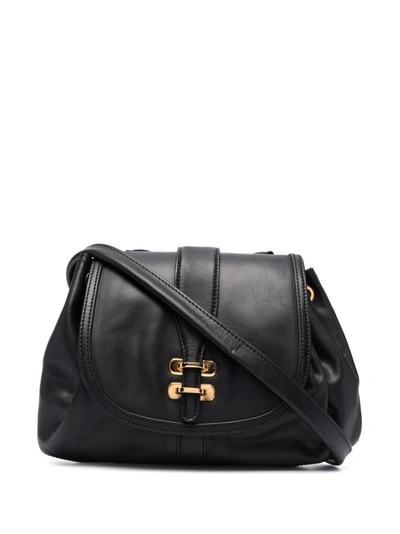 Shop Alberta Ferretti Foldover Leather Crossbody Bag In Black