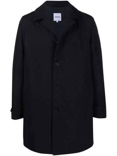 Shop Aspesi Single-breasted Cotton-blend Coat In Blue