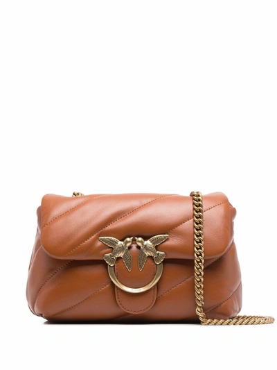 Shop Pinko Love Mini Puff Shoulder Bag In Brown