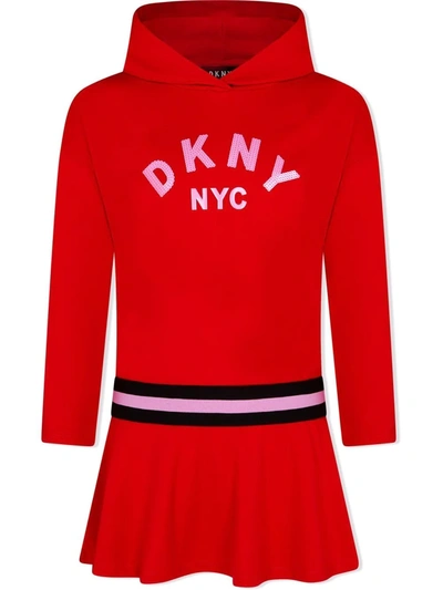 Shop Dkny Teen Sequined Hooded Dress In Red