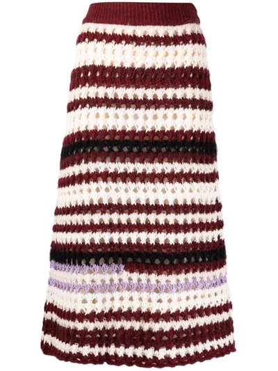 Shop Marni Striped Open-knit Skirt In Nude