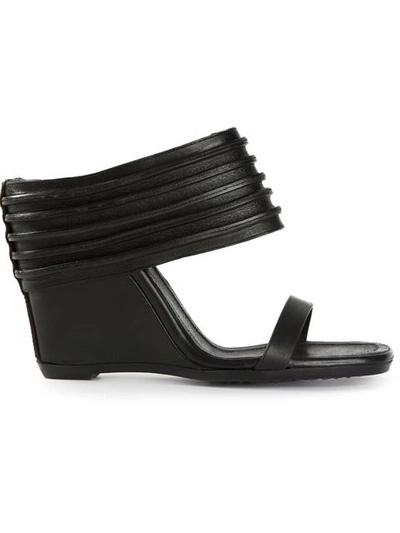 Rick Owens Black Ribbed Leather Ruhlmann Wedge Sandals