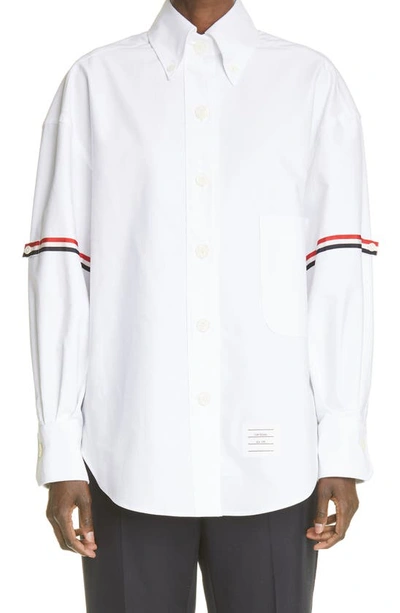 Shop Thom Browne Rwb Armband Oversize Cotton Button-down Shirt In White