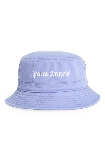 Shop Palm Angels Embroidered Logo Twill Bucket Hat In Lilac White