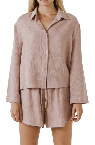 Shop Free The Roses Cotton Gauze Button-up Shirt In Dusty Pink