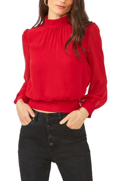 Shop 1.state Crop Sheer Sleeve Blouse In Vibrant Red