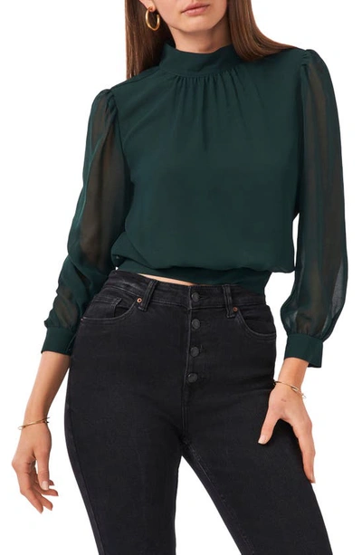 Shop 1.state Crop Sheer Sleeve Blouse In Pine Green