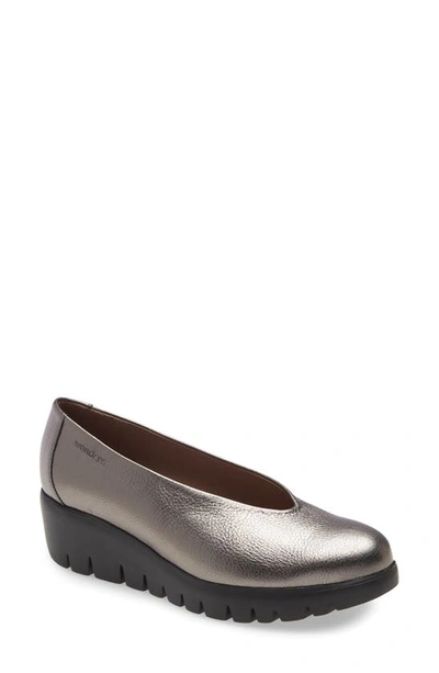 Shop Wonders Lightweight Wedge Pump In Lead Metallic Leather