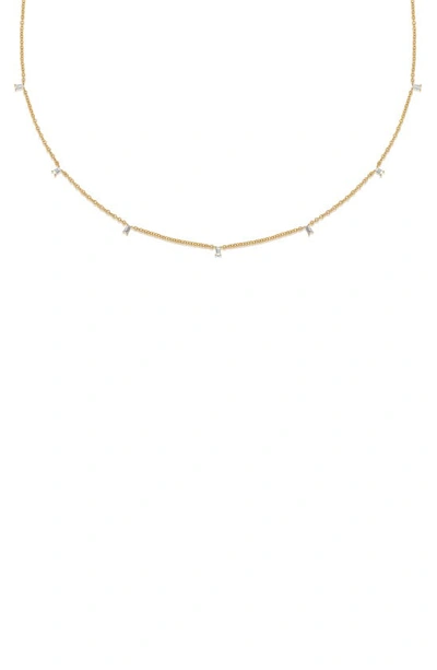 Shop Ef Collection Baguette Diamond Bar Necklace In Yellow Gold