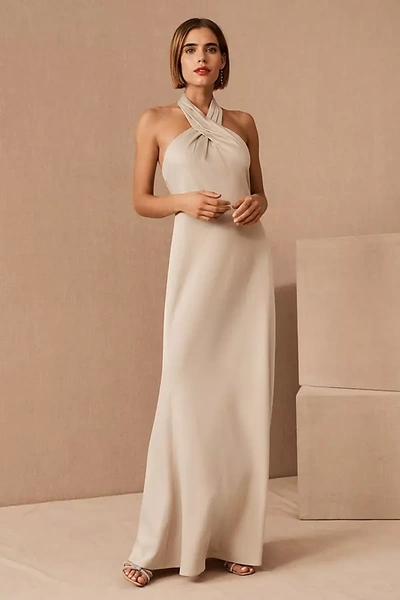 Shop Bhldn Ruby Twist Halter Satin Gown In Beige