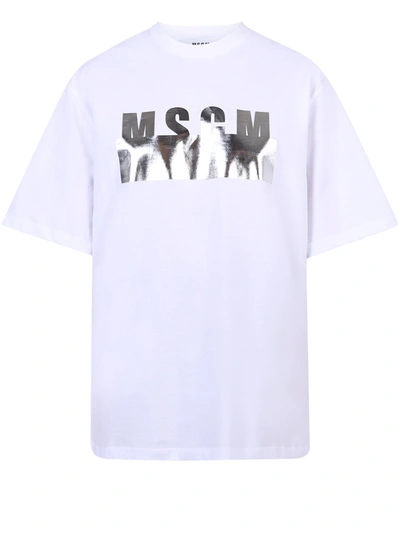Shop Msgm Logo Print Cotton T-shirt In White
