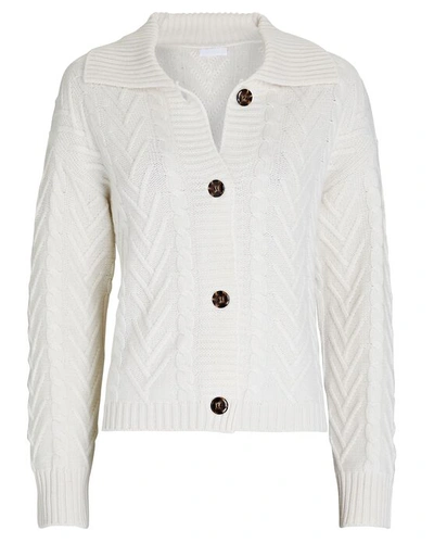 Shop Sablyn Alicia Cable Knit Cashmere Polo Cardigan In White
