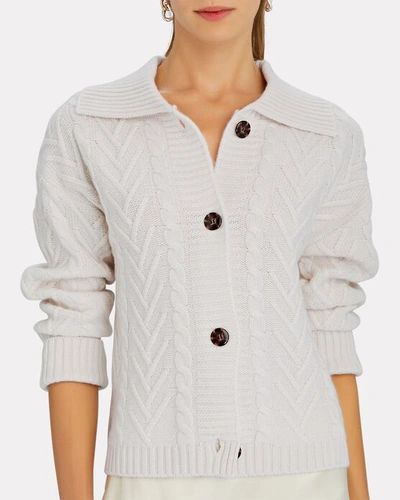 Shop Sablyn Alicia Cable Knit Cashmere Polo Cardigan In White