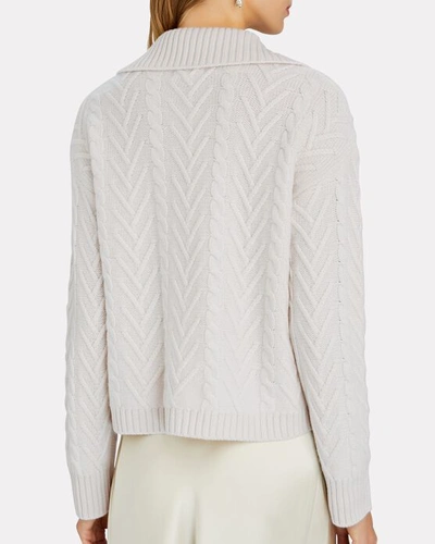 Shop Sablyn Alicia Cable Knit Cashmere Polo Cardigan In White