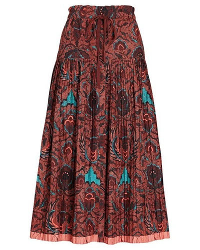 Shop Ulla Johnson Lourdes Pleated Batik Cotton Midi Skirt In Multi