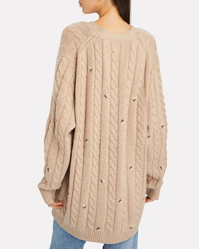 Shop The Great The Embroidered Cable Knit Cardigan In Beige