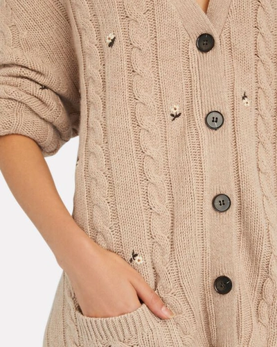 Shop The Great The Embroidered Cable Knit Cardigan In Beige