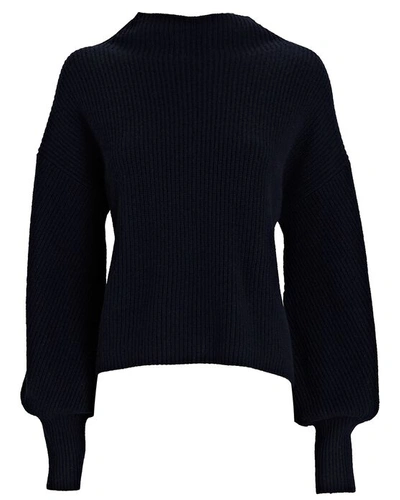 Shop A.l.c Helena Funnel Neck Rib Knit Sweater In Navy