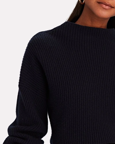 Shop A.l.c Helena Funnel Neck Rib Knit Sweater In Navy