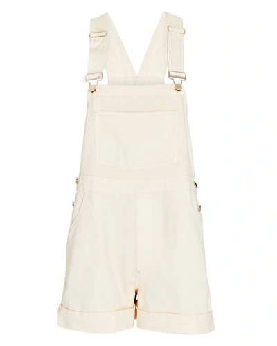 Shop Weworewhat Short Denim Overalls In Unbleached