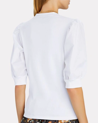 Shop Veronica Beard Coralee Puff Sleeve Henley T-shirt In White