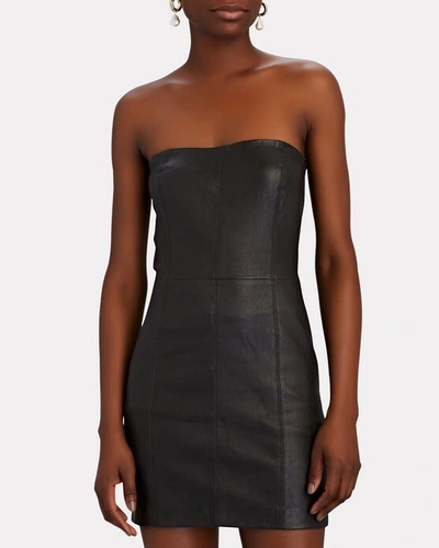 Shop Sprwmn Strapless Leather Mini Dress In Black