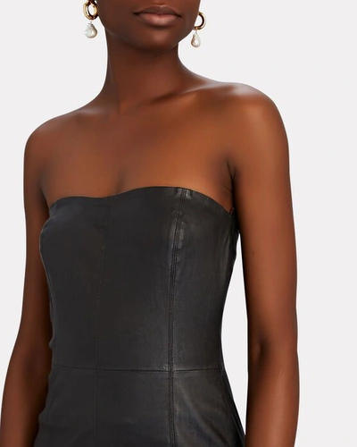 Shop Sprwmn Strapless Leather Mini Dress In Black